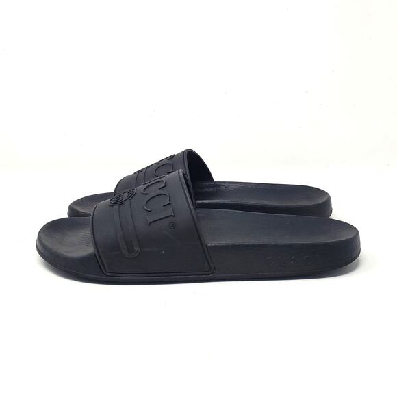 Gucci Logo Slides Rubber Sandals Slip On Black Italy Womens Size 40 US 10 - Picture 5 of 14